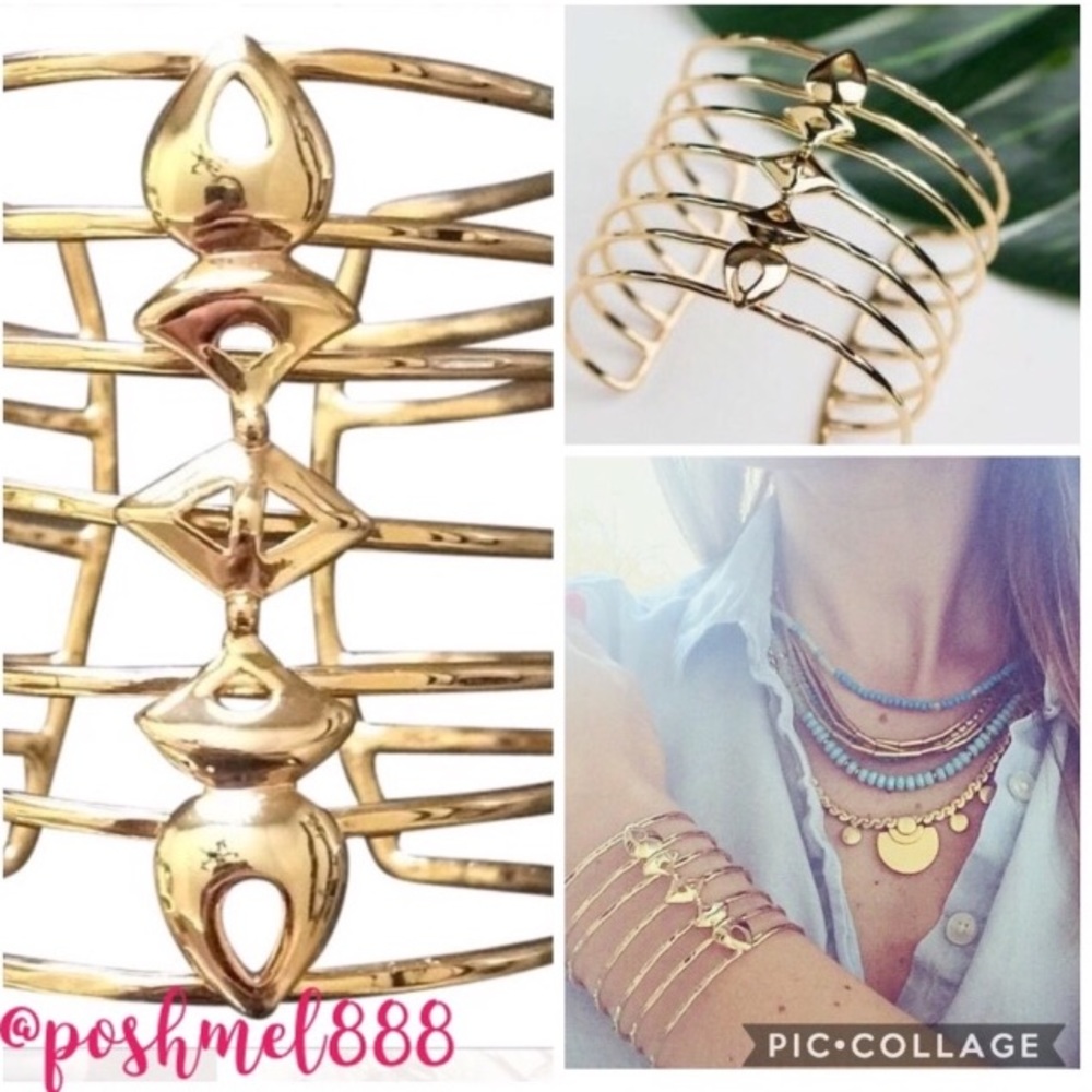 Stella & Dot | Exotic Gold Fishbone Cage Power Cuff Bracelet - Picture 3 of 12